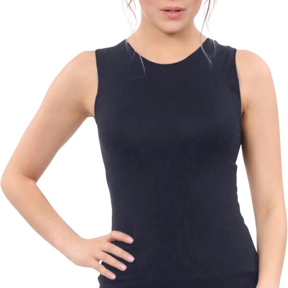 Soft and Stretchy Plus Size High Neck Tank Top in Dark Navy - Women's Must-Have - Picture 1 of 5